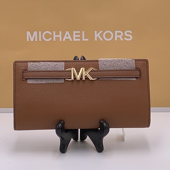 Michael Kors Reed Large Bifold Pebbled Leather Snap Wallet Card Case  Luggage - Picture 3 of 12